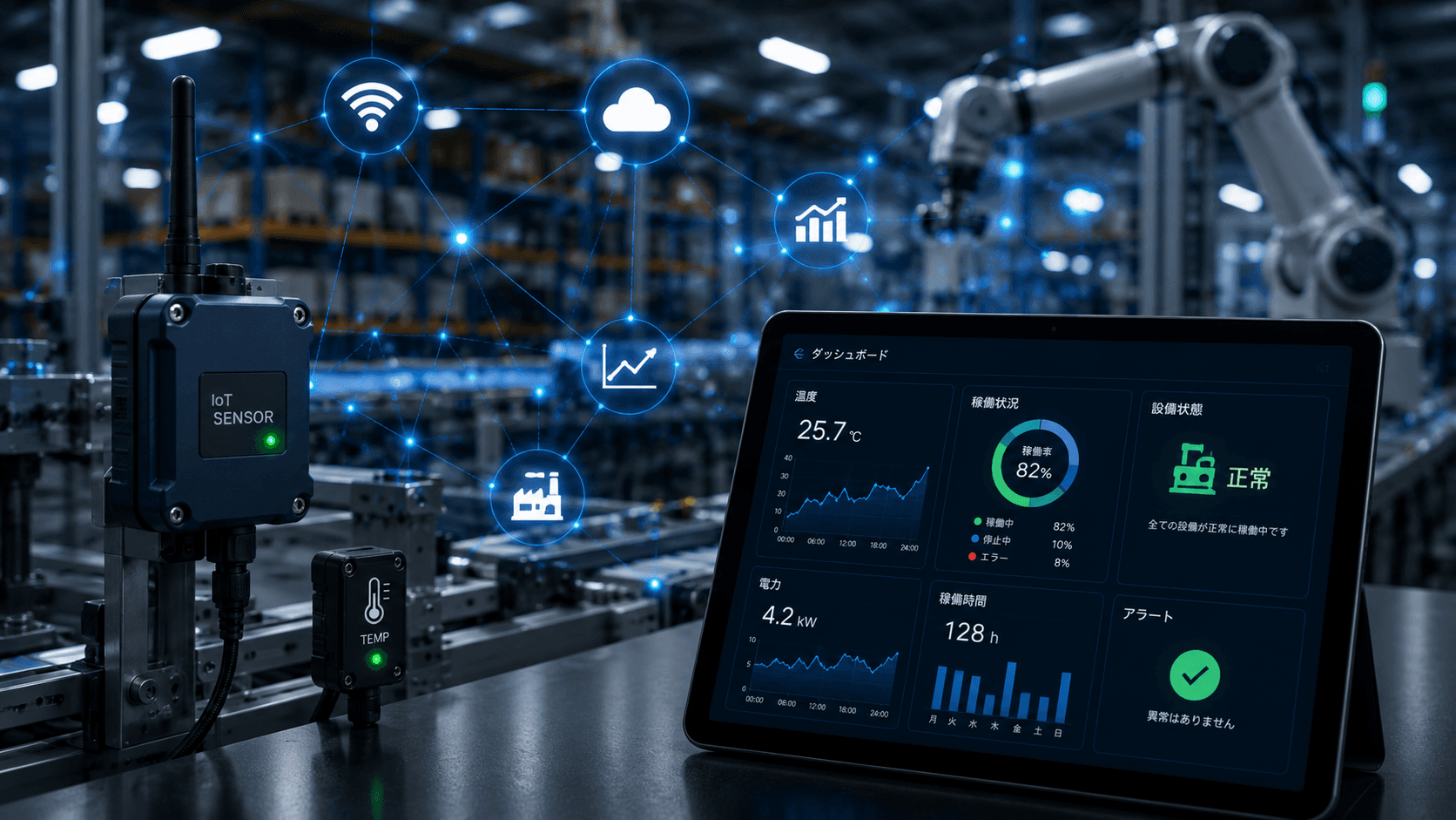IoTセンサーと工場のダッシュボードによる稼働状況の見える化